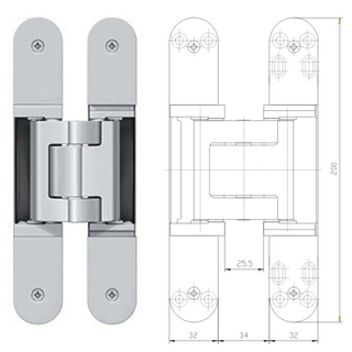 3D SUS 304 Bisagra de ocultación ajustable para puerta resistente