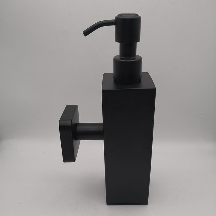 Dispensador de jabón líquido de mano de acero inoxidable SS 304 con diseño cuadrado negro