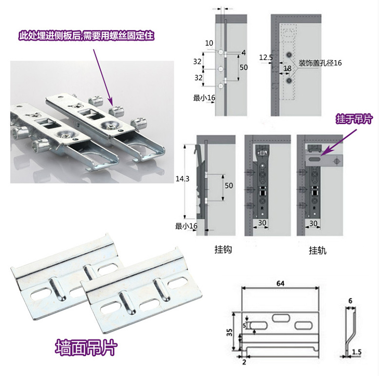 Placa de pared de la suspensi&oacute;n del gabinete