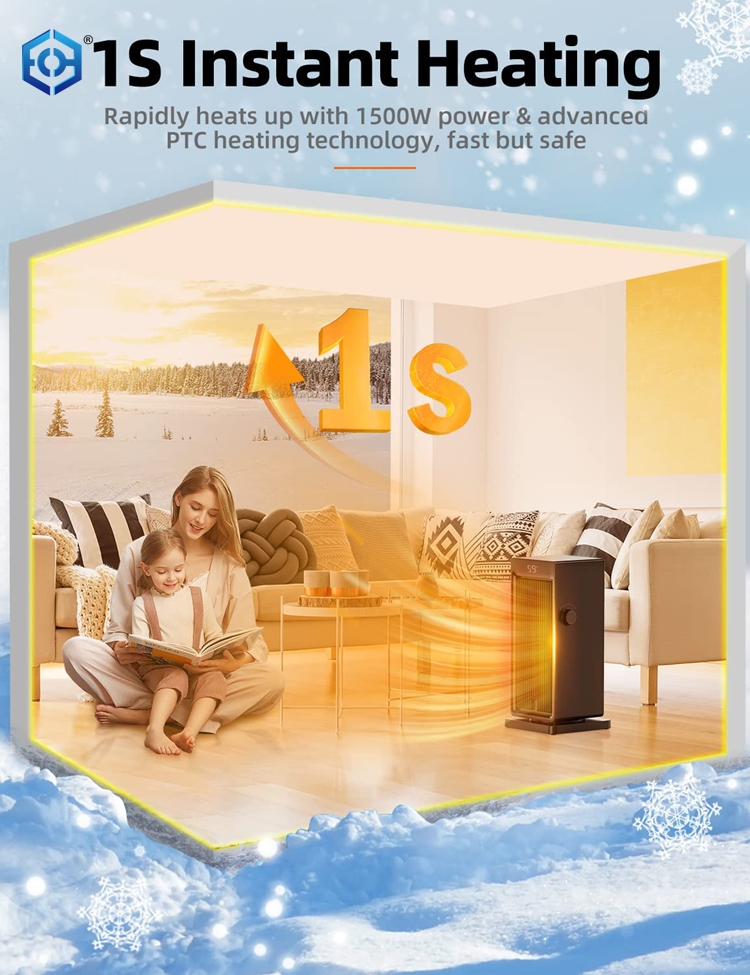 Calentador de espacio 1500W Calentador portátil para el termostato ecológico de dormitorio 90 ° Oscilando 24 horas Temporizador Calefacción rápida Calentador eléctrico