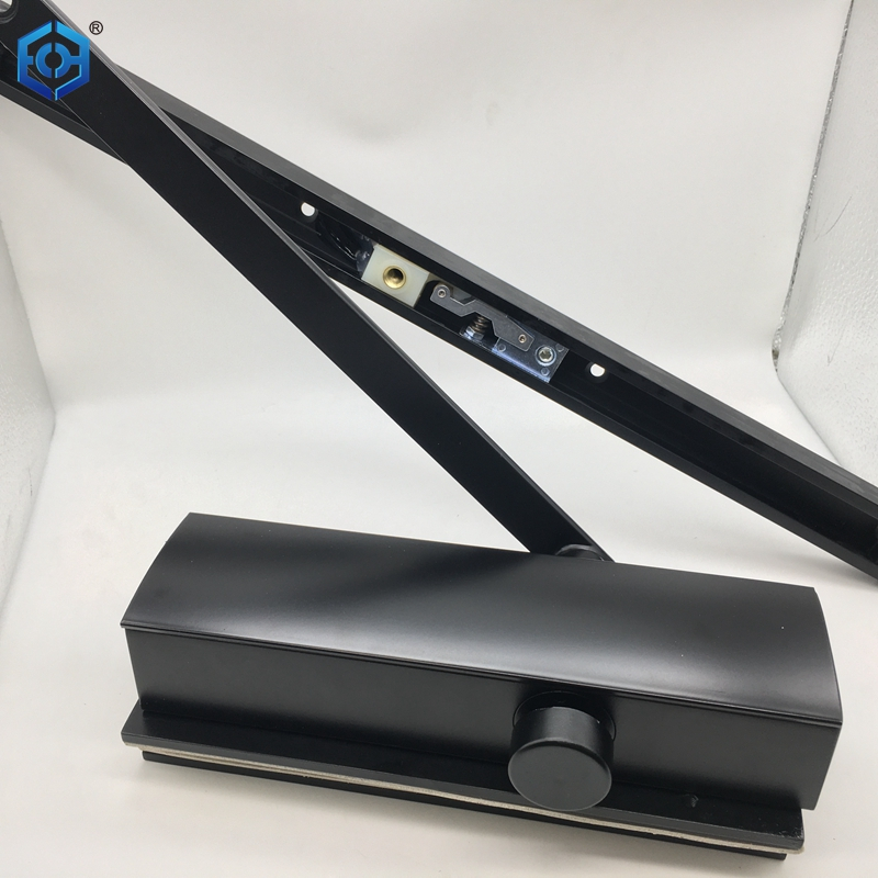 Puerta de vidrio de aleación de aluminio negro con soporte 