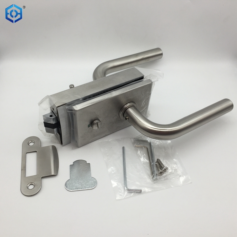 Cerradura de puerta de vidrio sin marco de acero inoxidable plateado con función de privacidad indicadora 