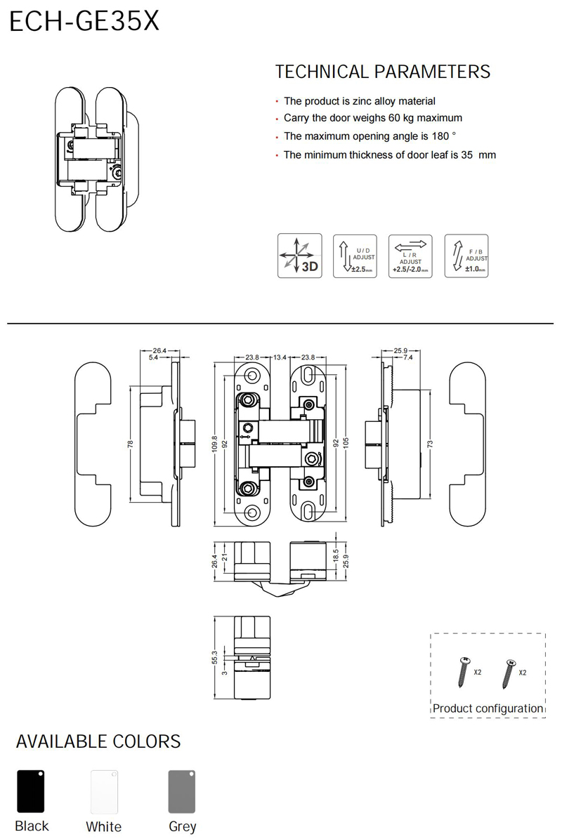 Bisagras de puerta ocultas ajustables