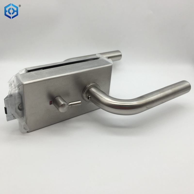 Cerradura de puerta de vidrio sin marco de acero inoxidable plateado con función de privacidad indicadora 