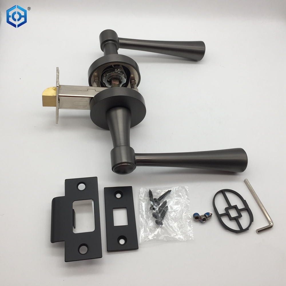 Manija de cerradura de puerta de entrada exterior de latón negro pistola con cerrojo