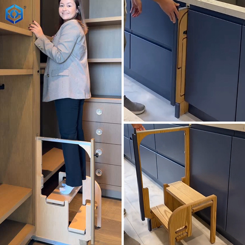 Taburete de escalera plegable oculto con ranura estrecha para cocina, escalera de dos escalones con aumento, izquierda y derecha