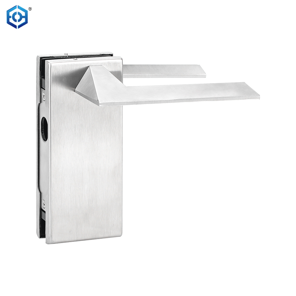 Cerradura de puerta de vidrio sin marco de acero inoxidable con manija y llaves, cerradura de parche de palanca de partición de vidrio para oficina comercial
