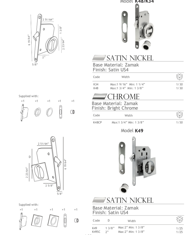 Cerradura de puerta deslizante de n&iacute;quel satinado con aleaci&oacute;n de zinc