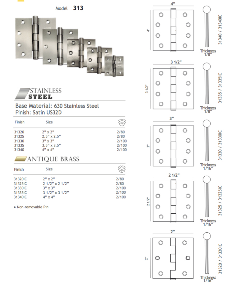 Ec Hardware Bisagra para puerta de servicio pesado de acero inoxidable