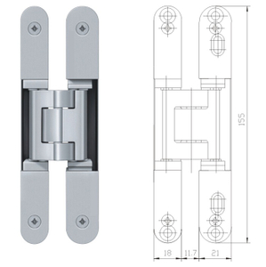 Aleación resistente del zinc de la bisagra invisible ajustable 3d Bisagras de puerta ocultas 180 grados