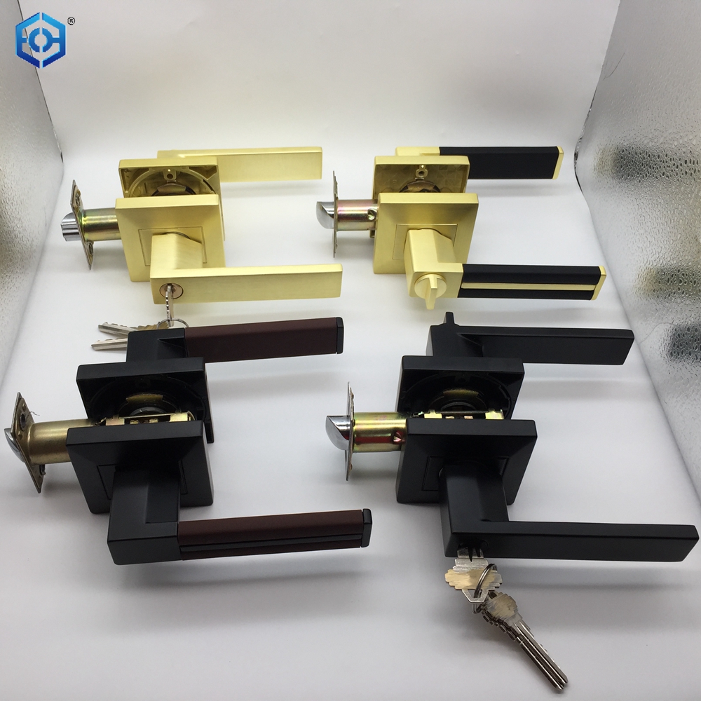 Cerradura de manija de puerta cuadrada de alta resistencia, con llave, de aleación de Zinc y cuero negro, Reversible para zurdos y diestros
