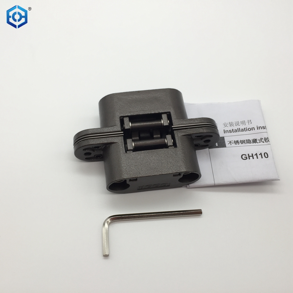 Bisagra de puerta oculta gris de acero inoxidable con cierre suave ajustable 3D moderna para puertas de madera Capacidad de 100 kg Ángulo de apertura de 180 2 mm