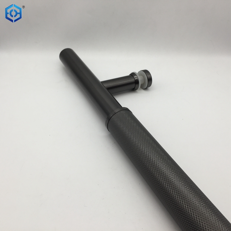 Tirador de puerta de vidrio de un solo lado con barra en T moleteada de acero inoxidable gris