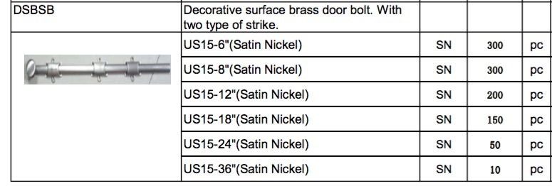 Proveedor de China (DBE047) perno de puerta resistente de lat&oacute;n del estilo cl&aacute;sico