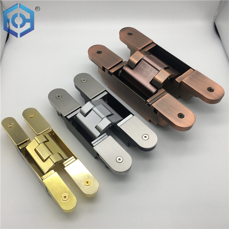 Aleación de zinc 180 grados 3d bisagra oculta resistente ajustable para puerta