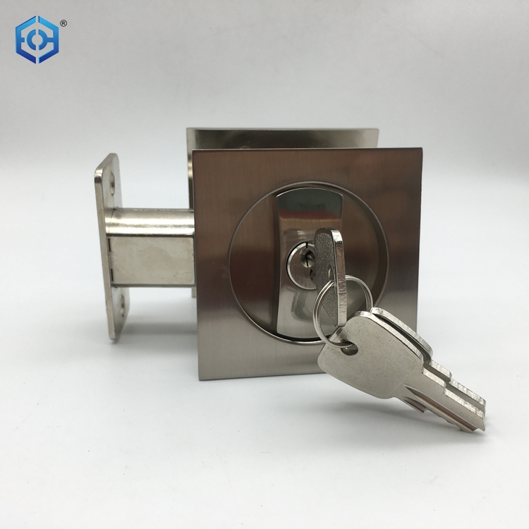 Cerradura de puerta corrediza de bolsillo corrediza de puerta de entrada de aleación de zinc cuadrada de níquel satinado con llaves