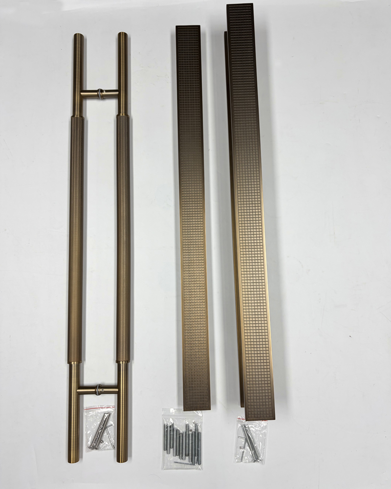 Tirador de puerta de vidrio de un solo lado con barra en T moleteada de acero inoxidable gris