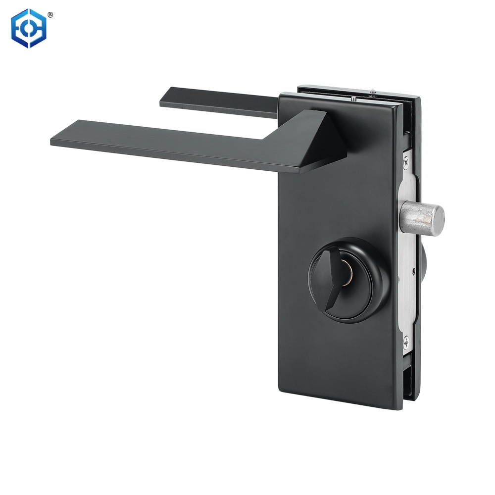 Cerradura de puerta de vidrio sin marco de acero inoxidable con manija y llaves, cerradura de parche de palanca de partición de vidrio para oficina comercial