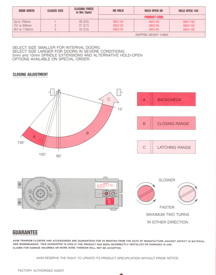 (EDC001) Cierrapuertas de aluminio Transon Cierrapuertas de popa