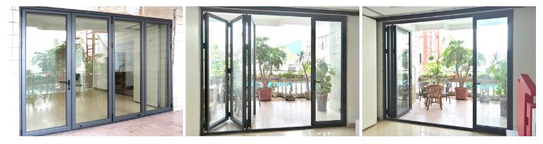 Puertas bifold de roble interno con vidrio.