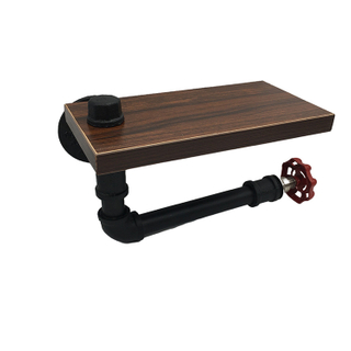 Titular del papel higiénico Estante de la pared Colgando Retro Higor Papel Toalla Toalla Agua Tubería Pared Estante de Tablero Para Baño Hogar Decorativo Pantalla Pantalla Flotante con hierro y madera