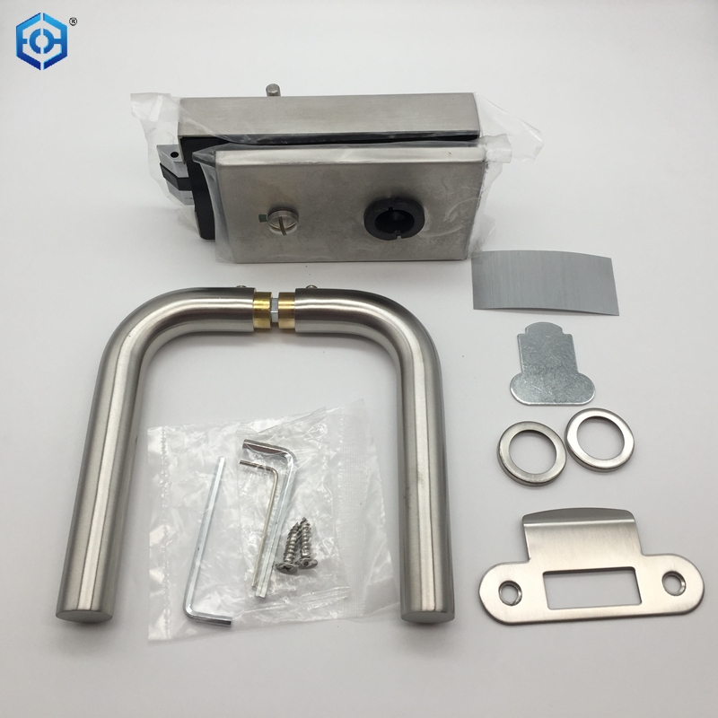 Cerradura de puerta de vidrio sin marco de acero inoxidable plateado con función de privacidad indicadora 