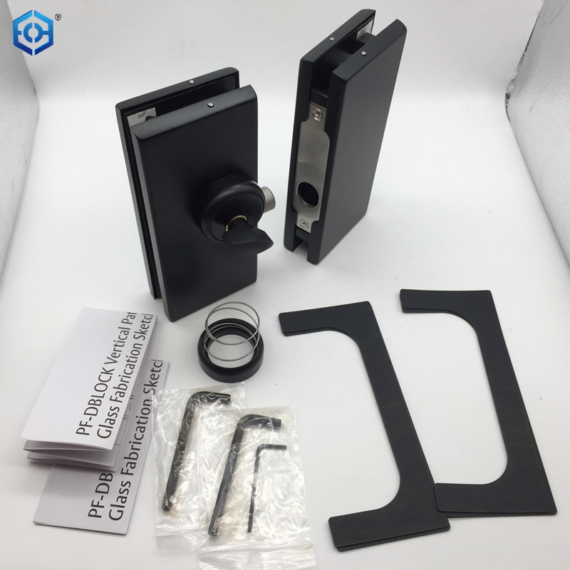 Cerradura de parche vertical de vidrio a vidrio de acero inoxidable cepillado con montaje central