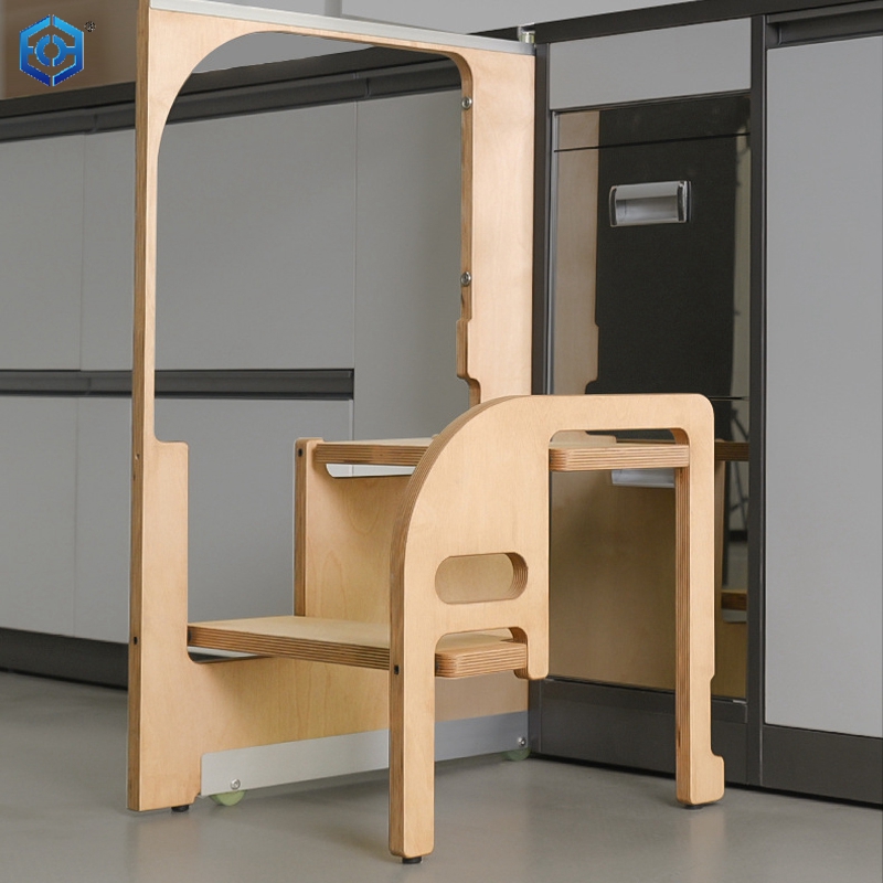 Taburete de escalera plegable oculto con ranura estrecha para cocina, escalera de dos escalones con aumento, izquierda y derecha