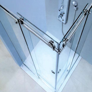 Dos puertas de ducha de vidrio sin marco de puerta de vidrio deslizante de dos laterales