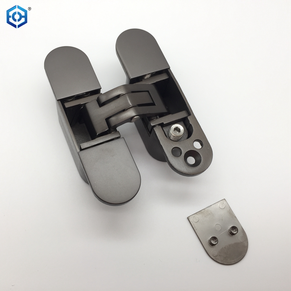 Bisagra de puerta oculta gris de acero inoxidable con cierre suave ajustable 3D moderna para puertas de madera Capacidad de 100 kg Ángulo de apertura de 180 2 mm