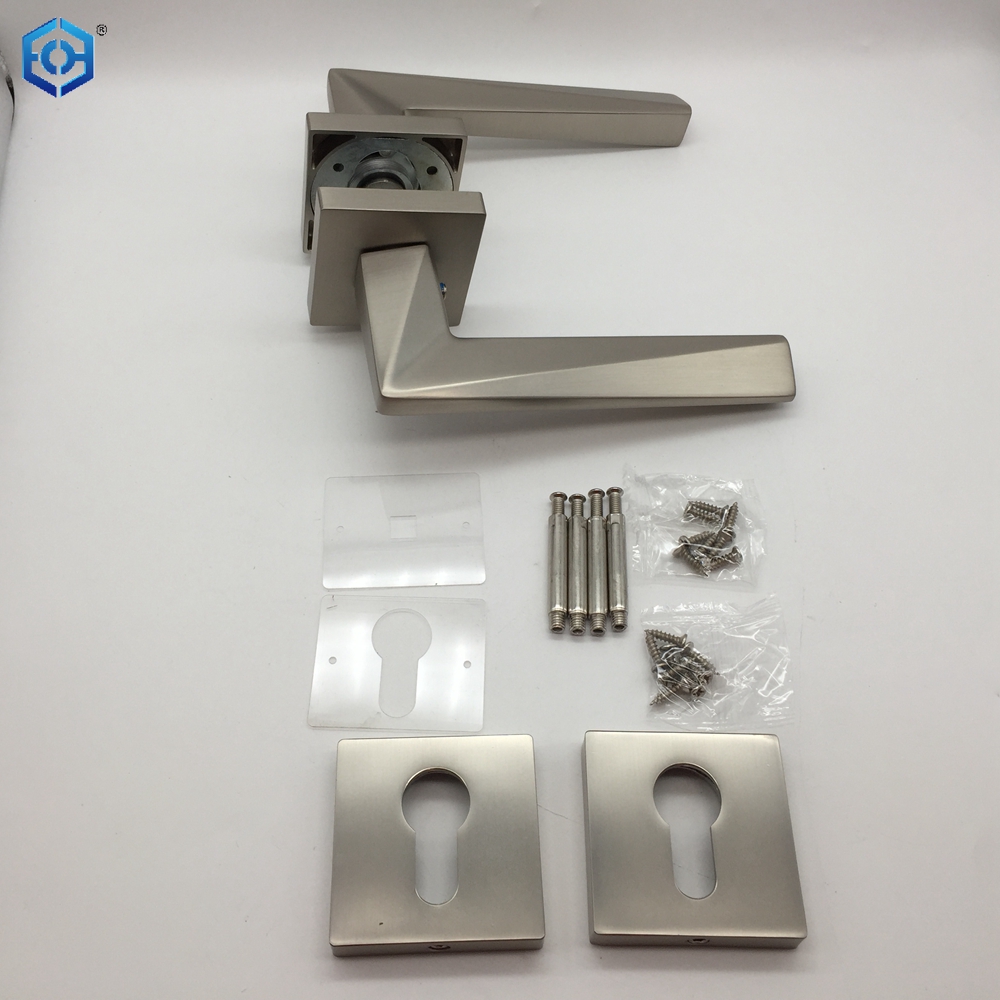 Manija de puerta de aleación de zinc entrelazada geométrica de níquel satinado