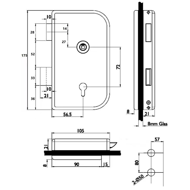 cerradura central de la puerta de vidrio