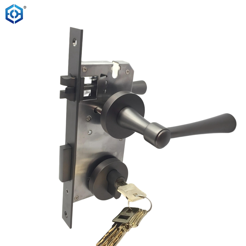 Manija de cerradura de puerta de entrada exterior de latón negro pistola con cerrojo