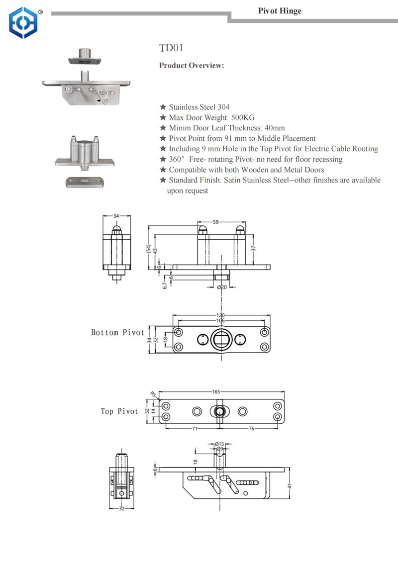 Accesorios de Hardware central de puerta compensada de baño de acero inoxidable, resorte de piso de 500kg, bisagra de puerta con eje de cielo giratorio de 360 grados