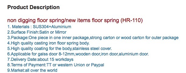 Acero Inoxidable (DL888) SSS Sin Muelle de Montaje de Superficie Muelle de Piso para Puerta de Vidrio
