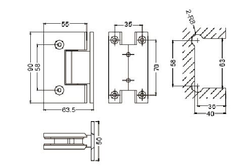 Bloque de CAD de la bisagra de la puerta de cristal