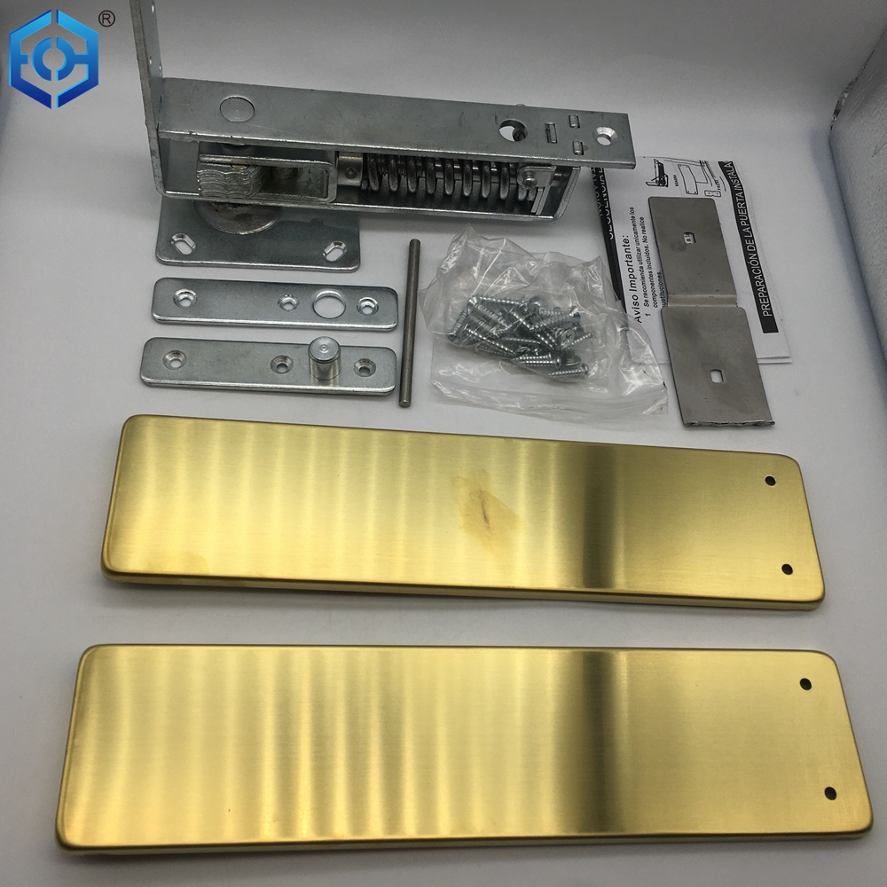 Bisagra de resorte de piso de doble acción dorada de acero inoxidable con placas de tapa de acero inoxidable