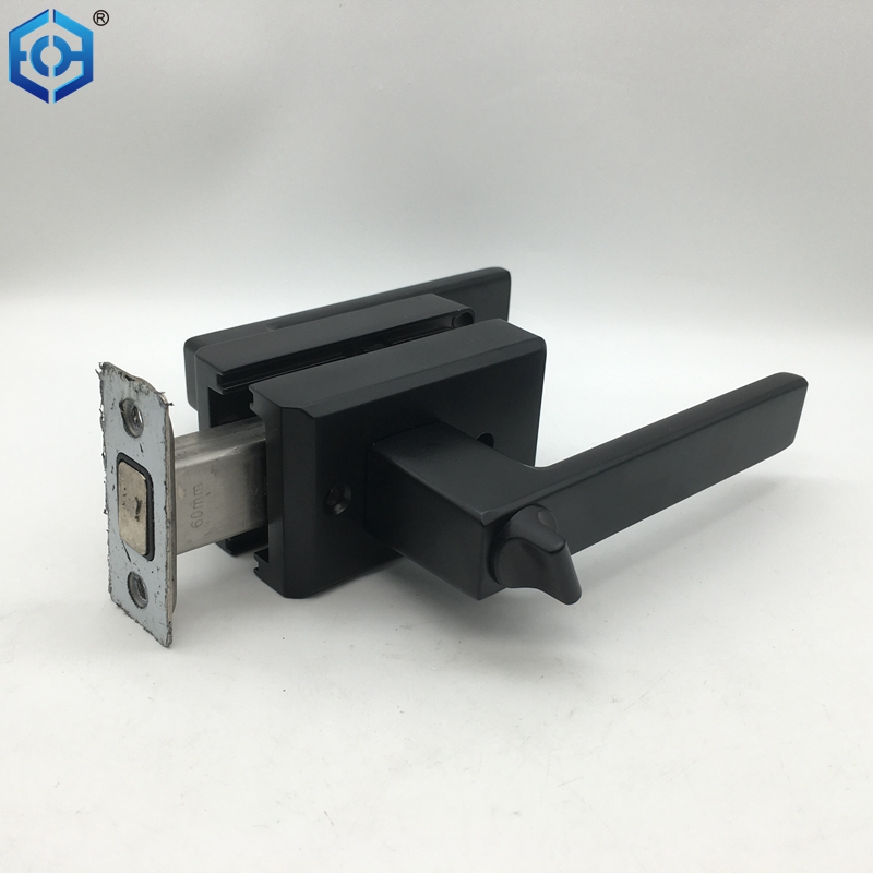 Cerradura de puerta de palanca de aluminio negro para puerta de vidrio de marco delgado