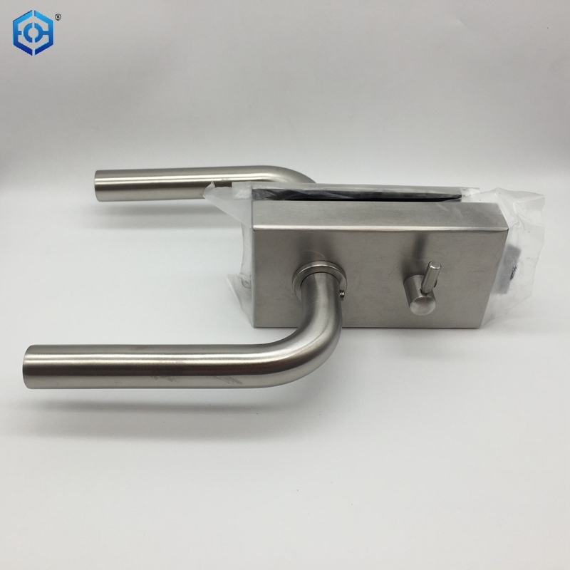 Cerradura de puerta de vidrio sin marco de acero inoxidable plateado con función de privacidad indicadora 