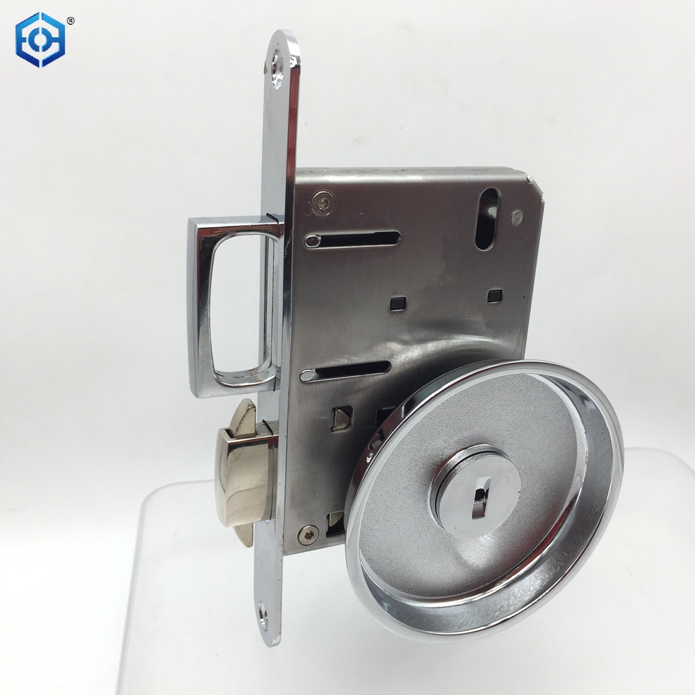 Cerradura de puerta corrediza de bolsillo de panel redondo grande de aleación de zinc cromado