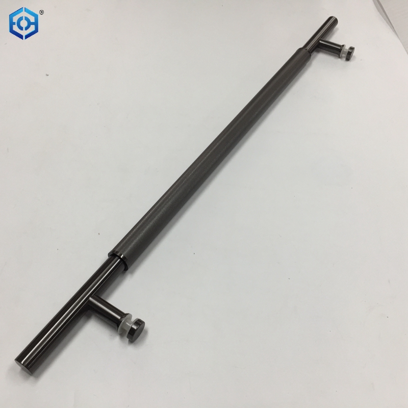 Tirador de puerta de vidrio de un solo lado con barra en T moleteada de acero inoxidable gris