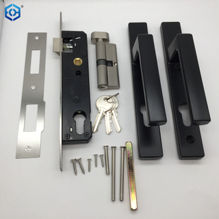 Cerradura de puerta con manija de palanca de aluminio negro para puertas de patio de UPVC
