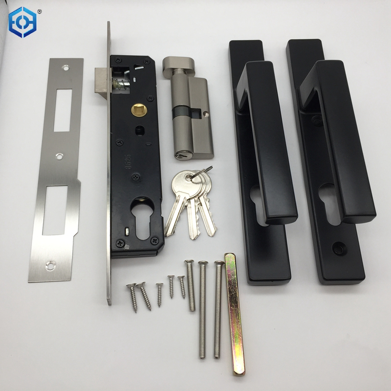Cerradura de puerta con manija de palanca de aluminio negro para puertas de patio de UPVC