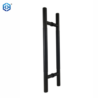 Tiradores de puerta de vidrio de cuero de estilo H hueco de acero inoxidable negro