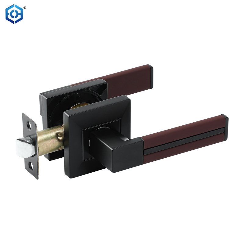 Cerradura de manija de puerta cuadrada de alta resistencia, con llave, de aleación de Zinc y cuero negro, Reversible para zurdos y diestros
