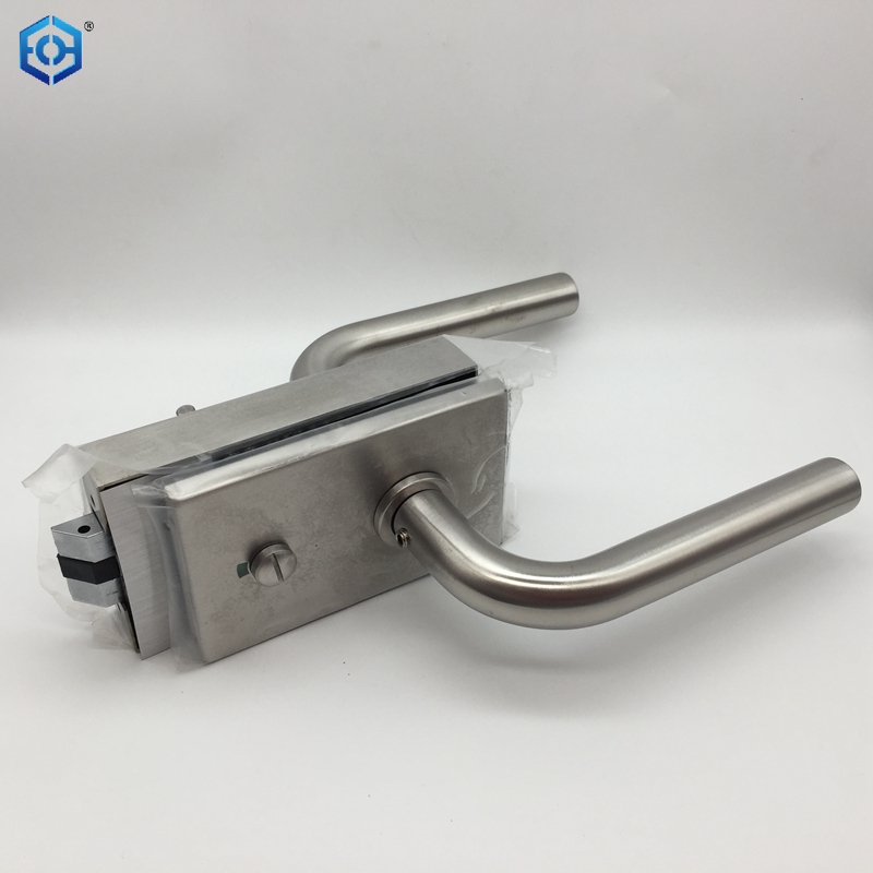 Cerradura de puerta de vidrio sin marco de acero inoxidable plateado con función de privacidad indicadora 