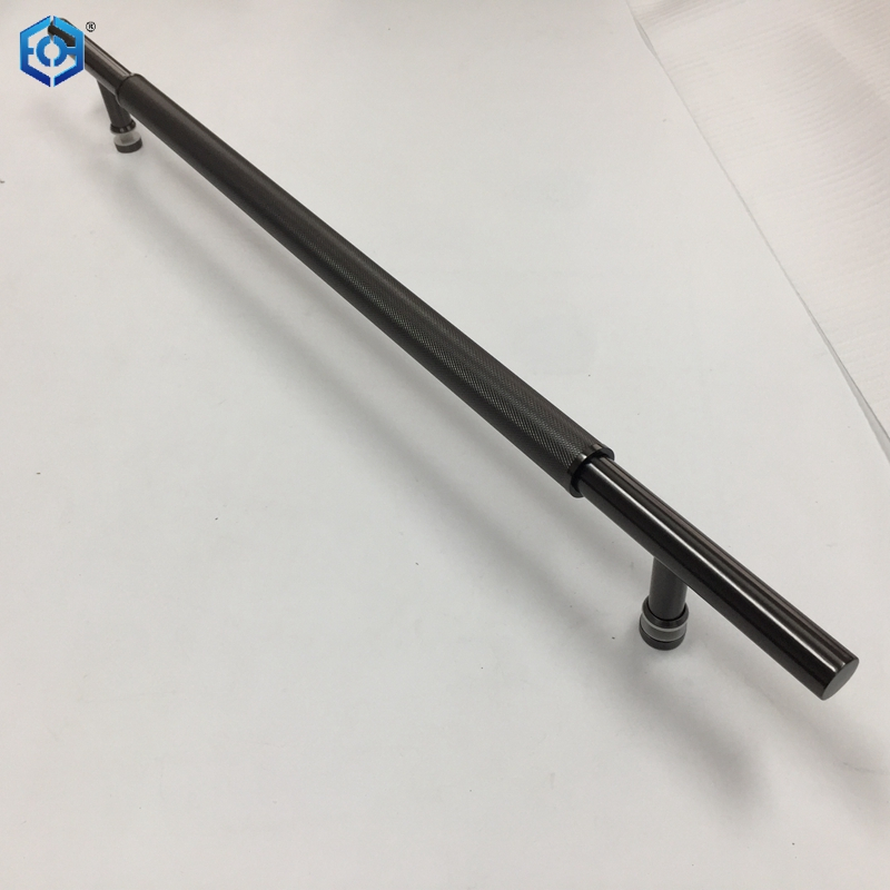 Tirador de puerta de vidrio de un solo lado con barra en T moleteada de acero inoxidable gris