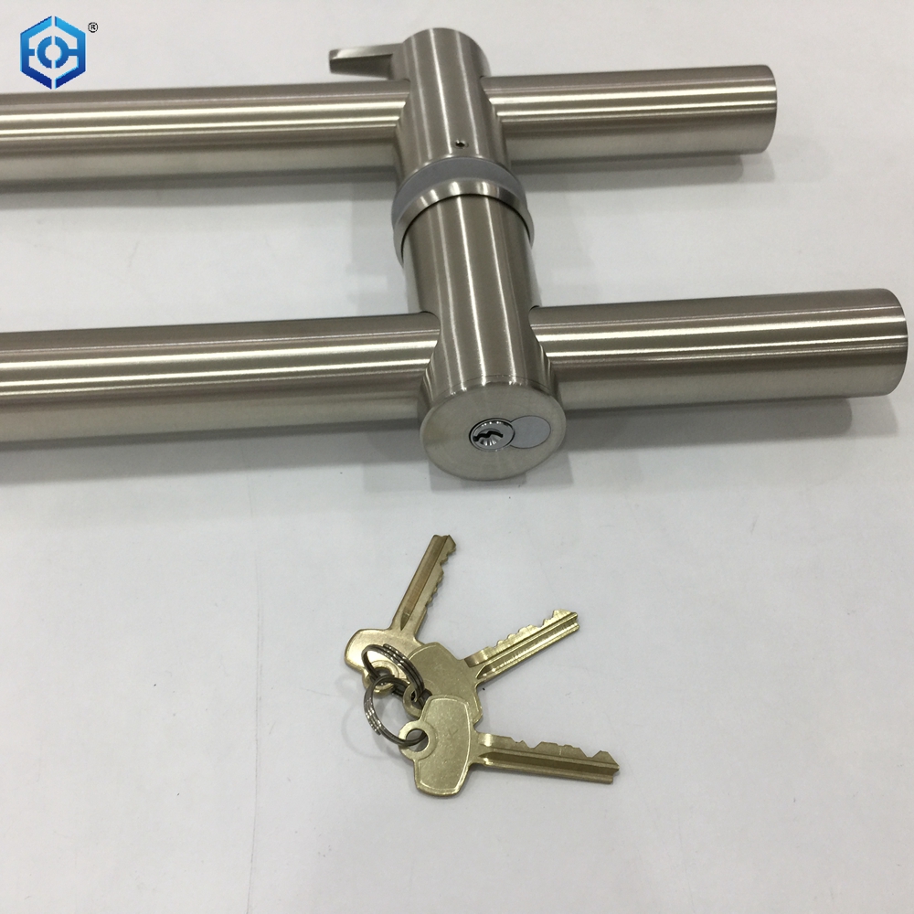 Cilindro de acero inoxidable y tirador de puerta de cristal, tirador de escalera de bloqueo