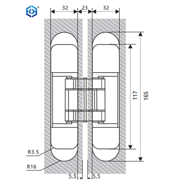 Bisagra ajustable de 3 v&iacute;as