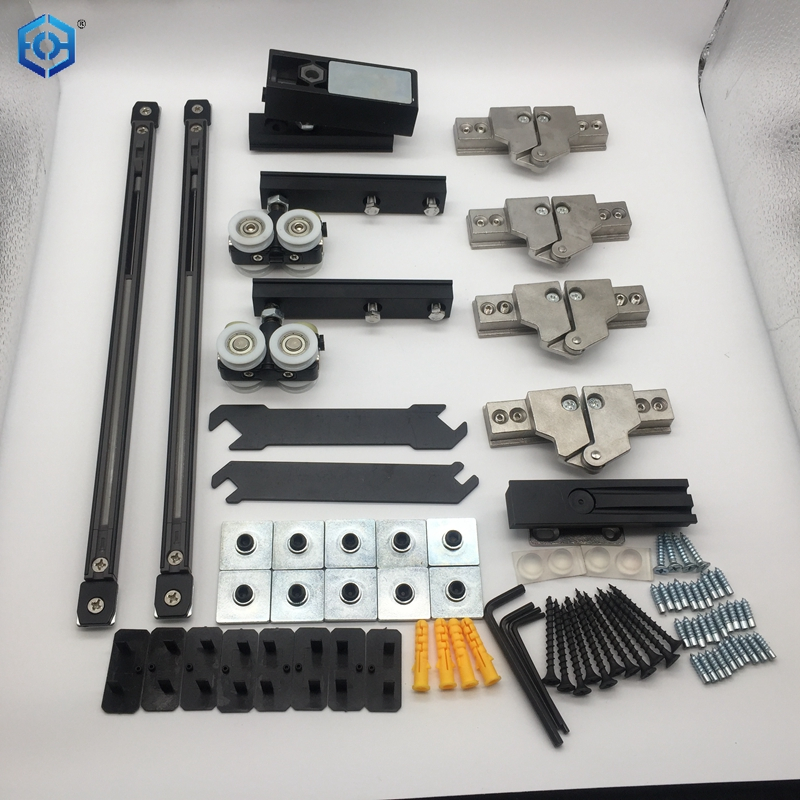 Herrajes para puertas de vidrio plegables con marco de aluminio sin riel inferior